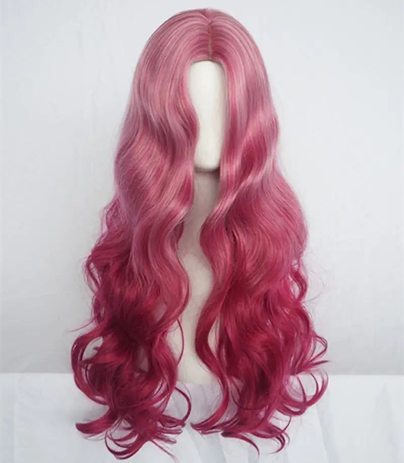 Long Curly Red Wig with Big Wavy Bangs for Women