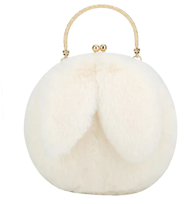 Plush Chain Ear Handbag for Kids – Cute Cartoon Faux Fur Shoulder Bag