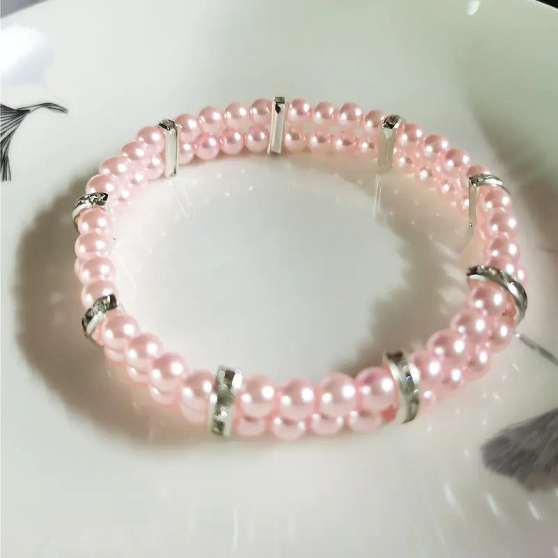Two Row Pearl Necklace for Pets with Elastic Design