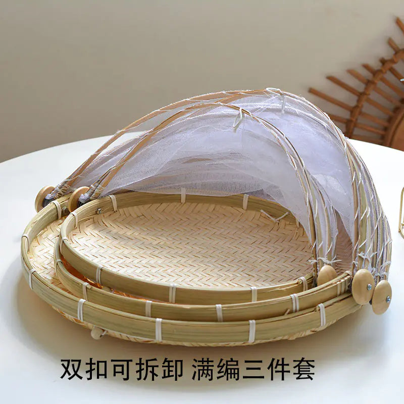 Bamboo Food Cover and Drain Basket for Kitchen Use