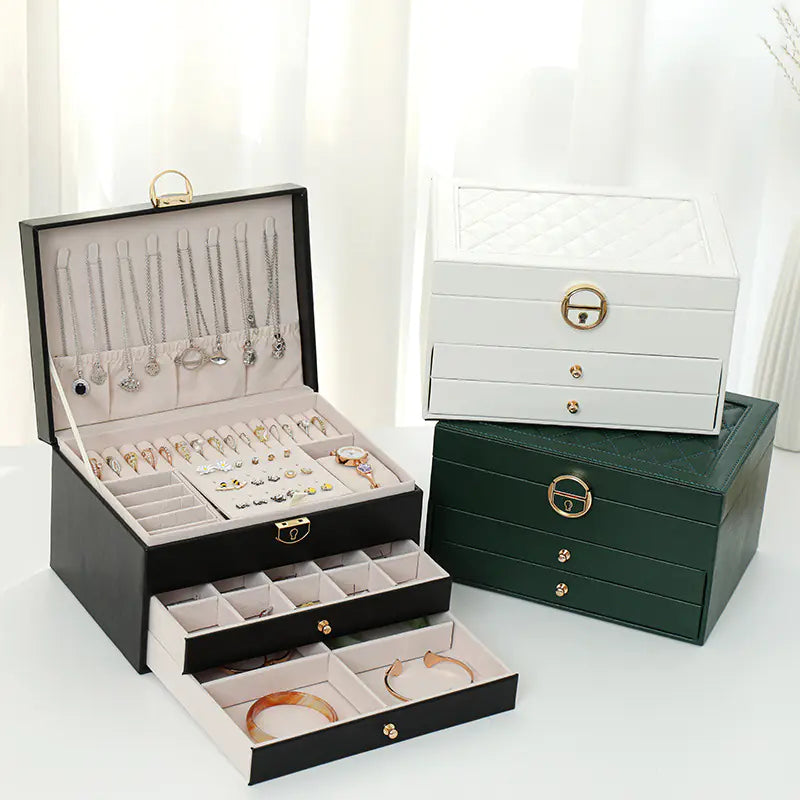 Luxury Jewelry Box with Multi-Function and Lock (3 Layers)