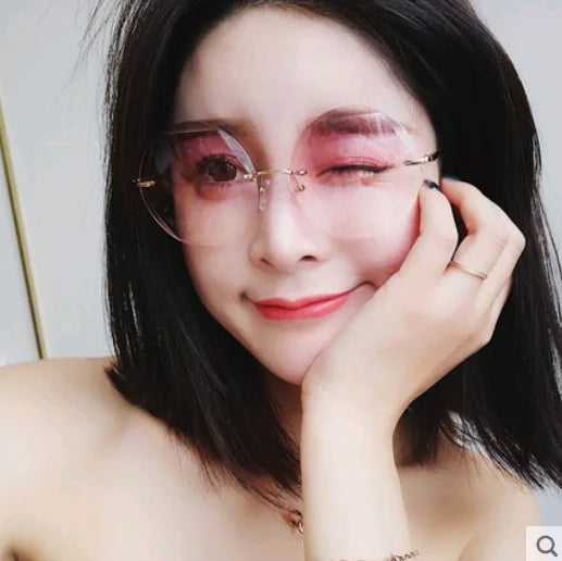2K Retro Harajuku Style Pink Rimless Sunglasses