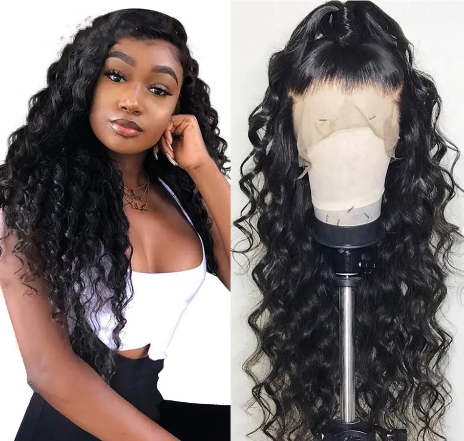 Black Curly Synthetic Lace Front Wig - Trendy Style
