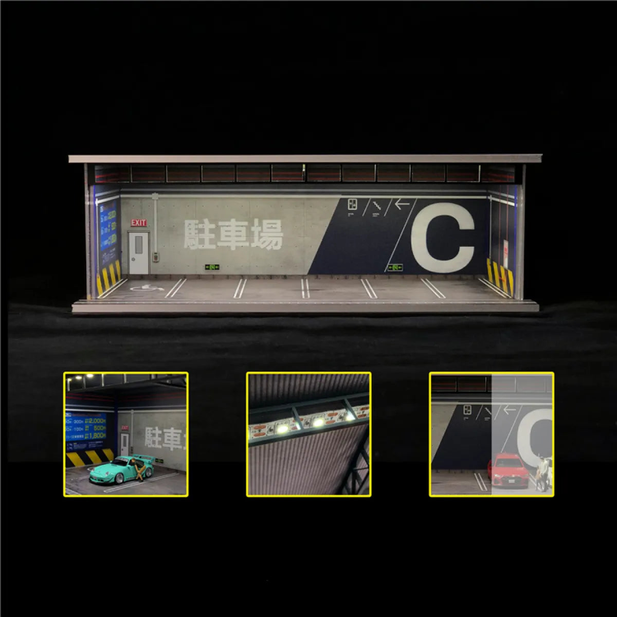 Scene model of garage with lights