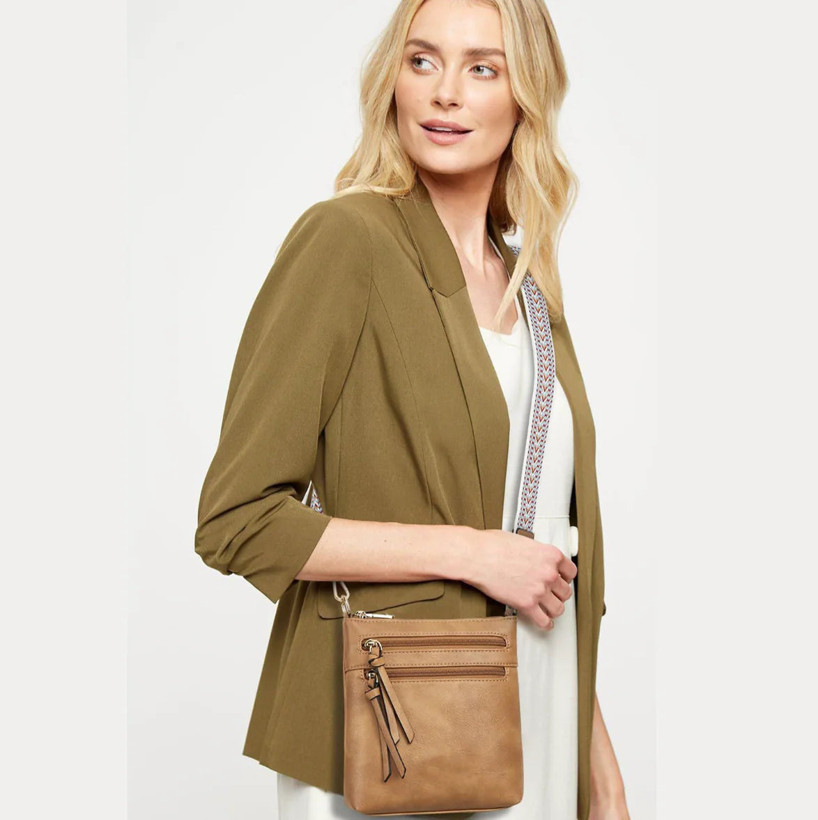 Multi-Zipper Vertical Shoulder Bag