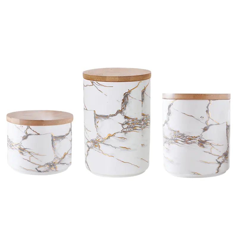 Nordic Marble Pattern Ceramic Storage Jar with Lid