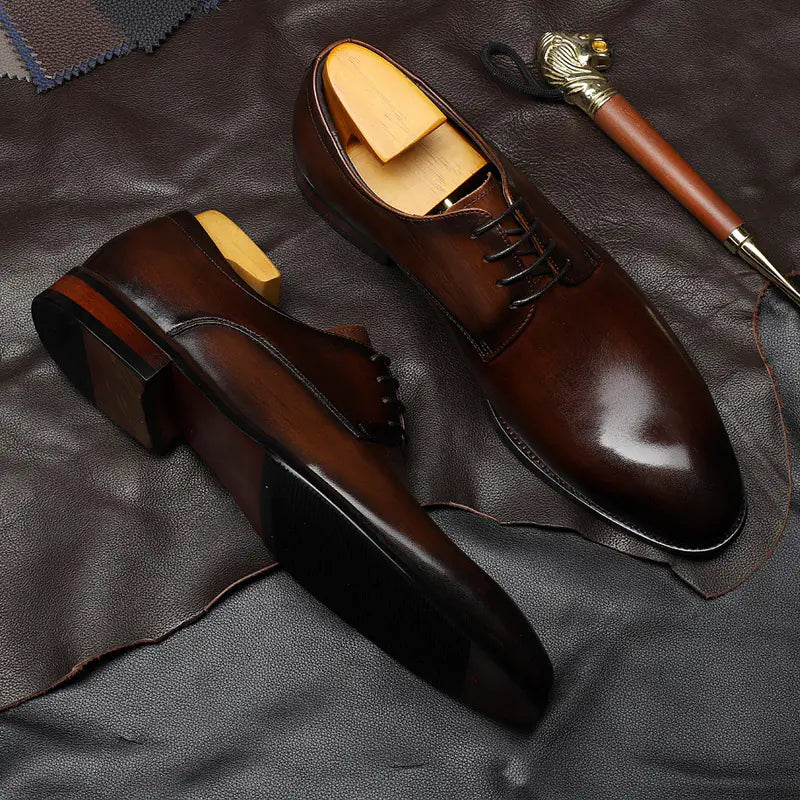 Men's British Leather Pointed Toe Lace-up Shoes