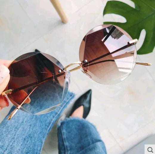 2K Retro Harajuku Style Pink Rimless Sunglasses