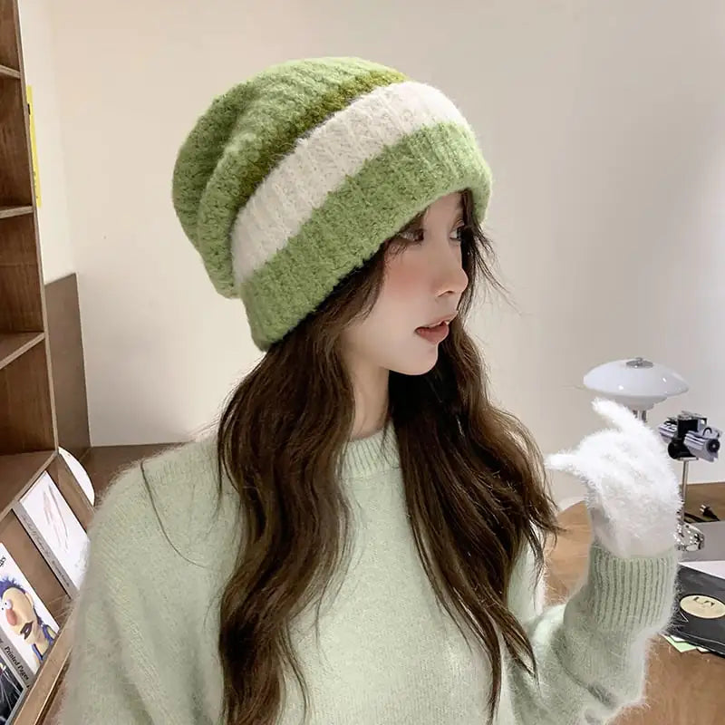 Large Head Circumference Colorblock Knitted Wool Hat