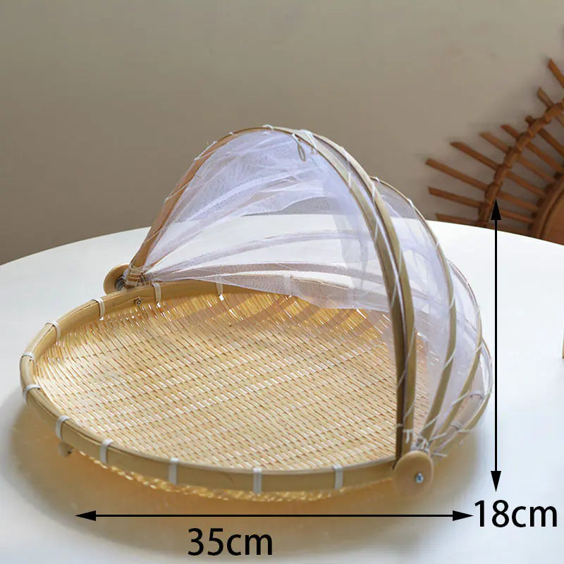 Bamboo Food Cover and Drain Basket for Kitchen Use