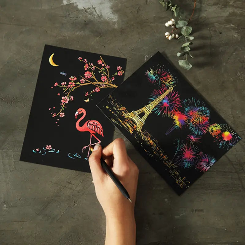 DIY Scratch Art Postcards - Floral Themes