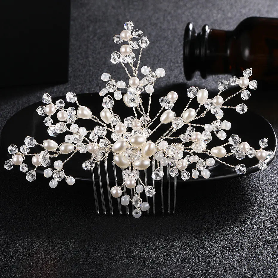 Bridal Hair Comb with Handmade Pearls and Rhinestones