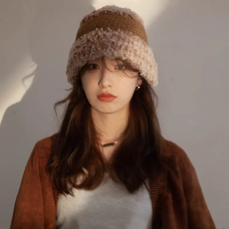 Korean Plush Fisherman Hat with Japanese Knitting Wool