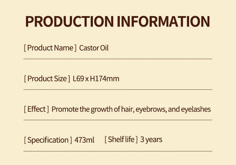 Hair Eyelash Eyebrow Castor Oil - 16 Oz / 473ml Cold Pressed