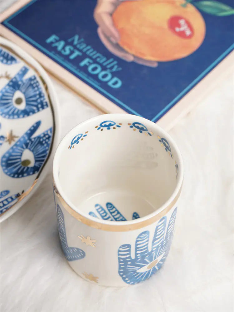 Ceramic Eye Mug with Decorative Plate and Candle Holder