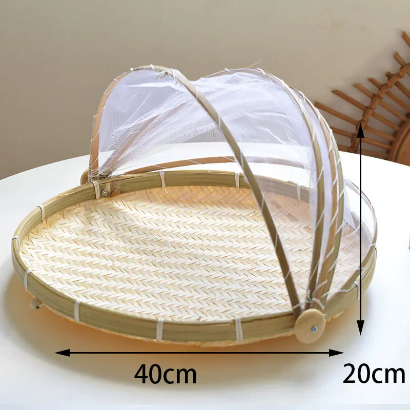 Bamboo Food Cover and Drain Basket for Kitchen Use