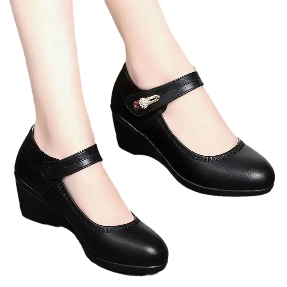 New Women's Leather Wedge Pumps for Spring Autumn 2024