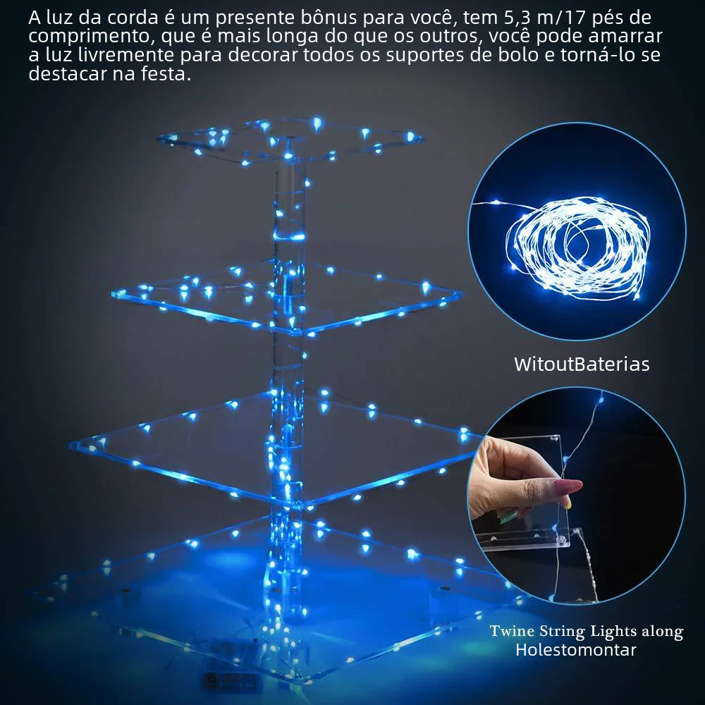 4-Tier Thick Acrylic LED Cake Stand for Weddings