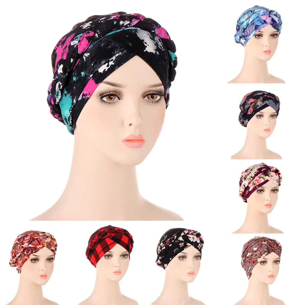 Tie-Dyed Short Braid Hair Turban Hat