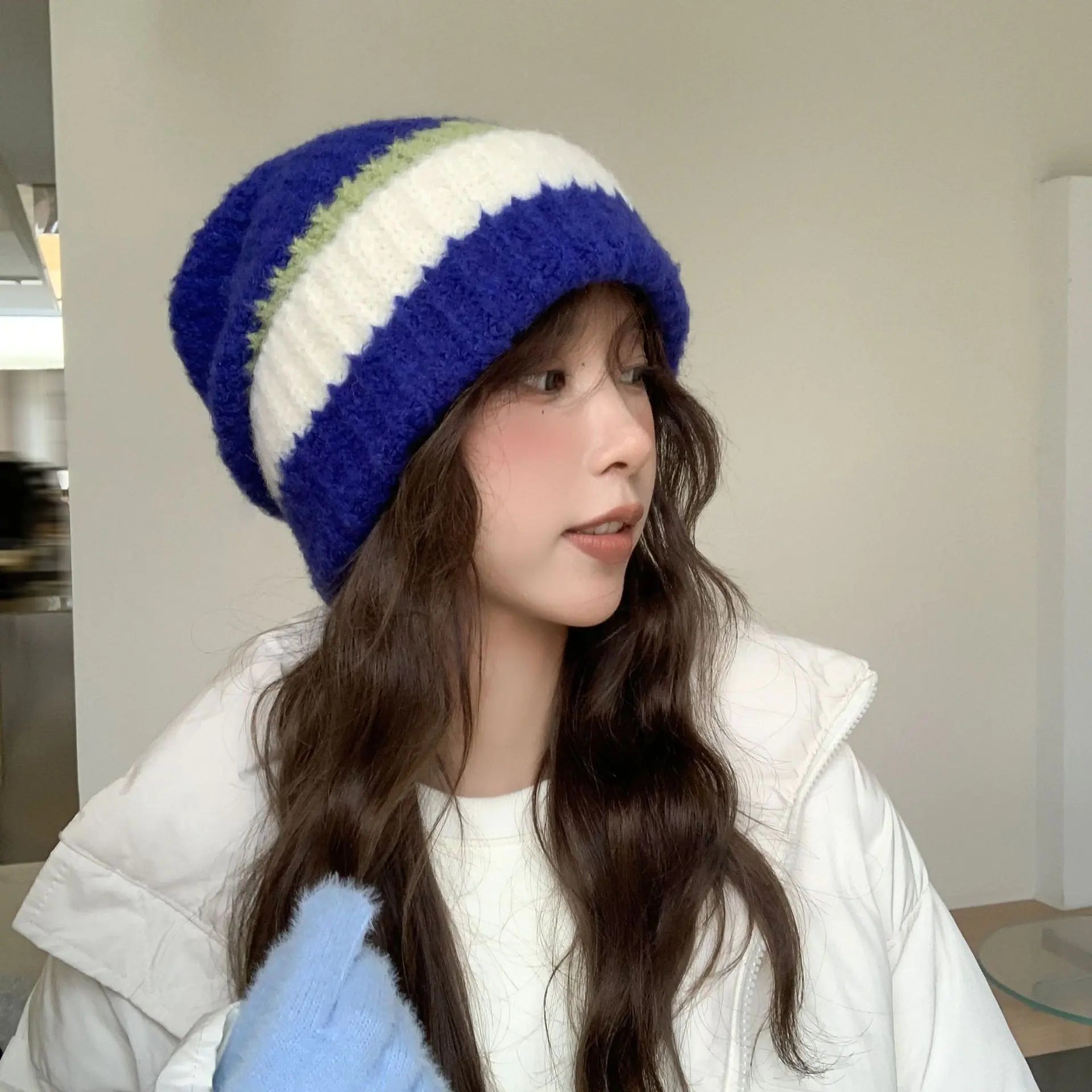 Large Head Circumference Colorblock Knitted Wool Hat