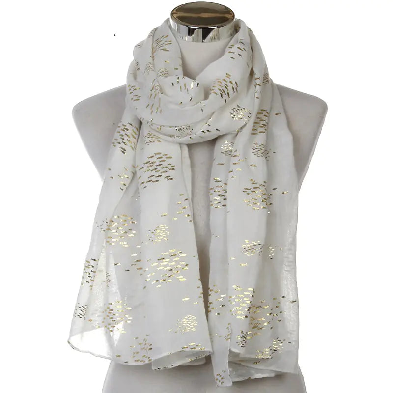 Metallic Fish Scarf for Women - Gold Foil Design