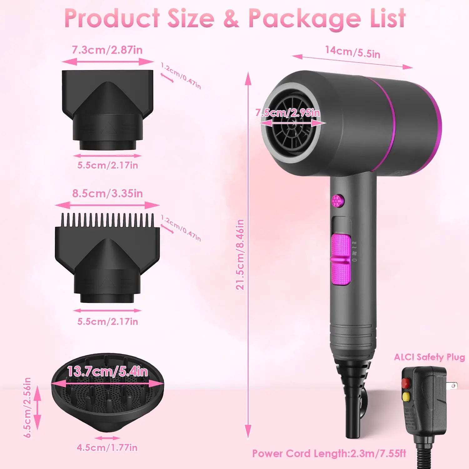 1800W Compact Hair Dryer with Diffuser