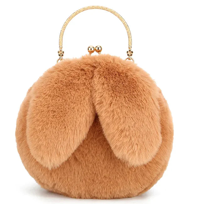 Plush Chain Ear Handbag for Kids – Cute Cartoon Faux Fur Shoulder Bag