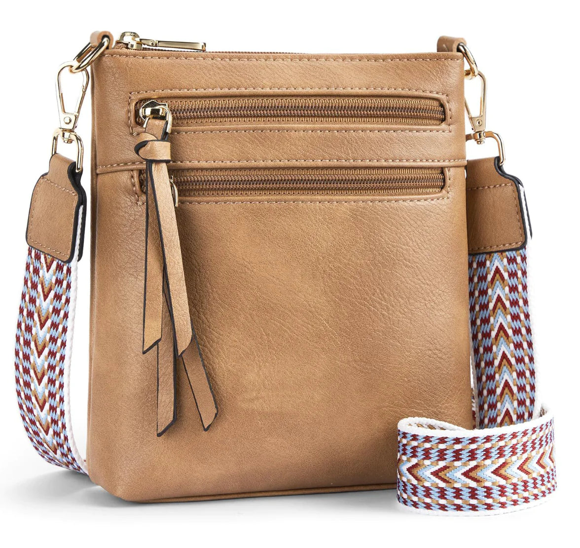 Multi-Zipper Vertical Shoulder Bag