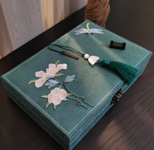Vintage Chinese Style Jewelry Box with Lock and Velvet