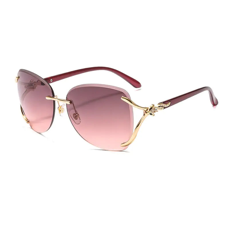 Stylish Frameless Sunglasses with Diamond Fox Head