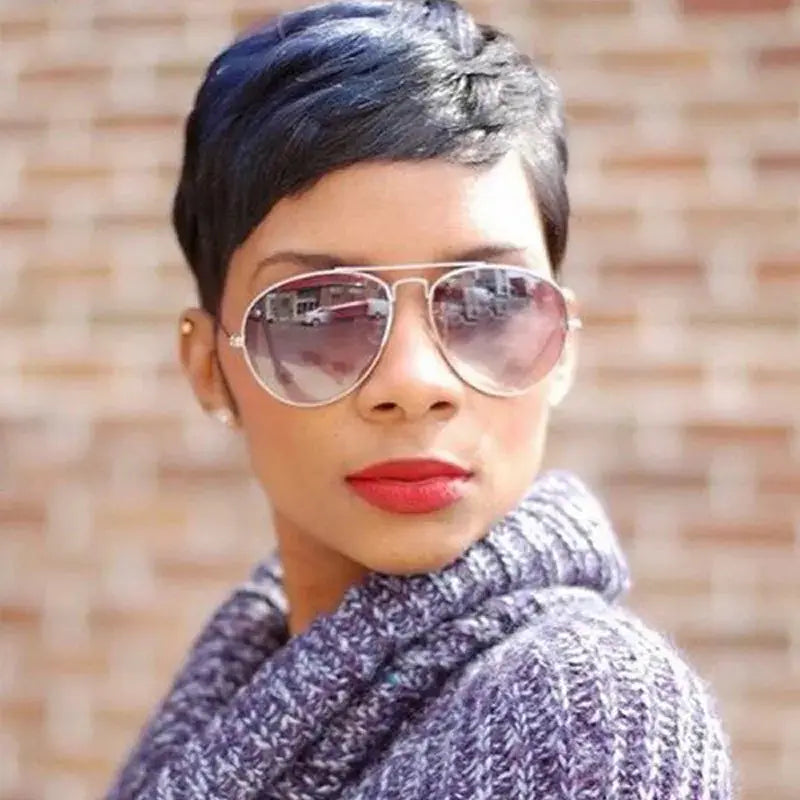 Short Straight Wig with Side Bangs for Women