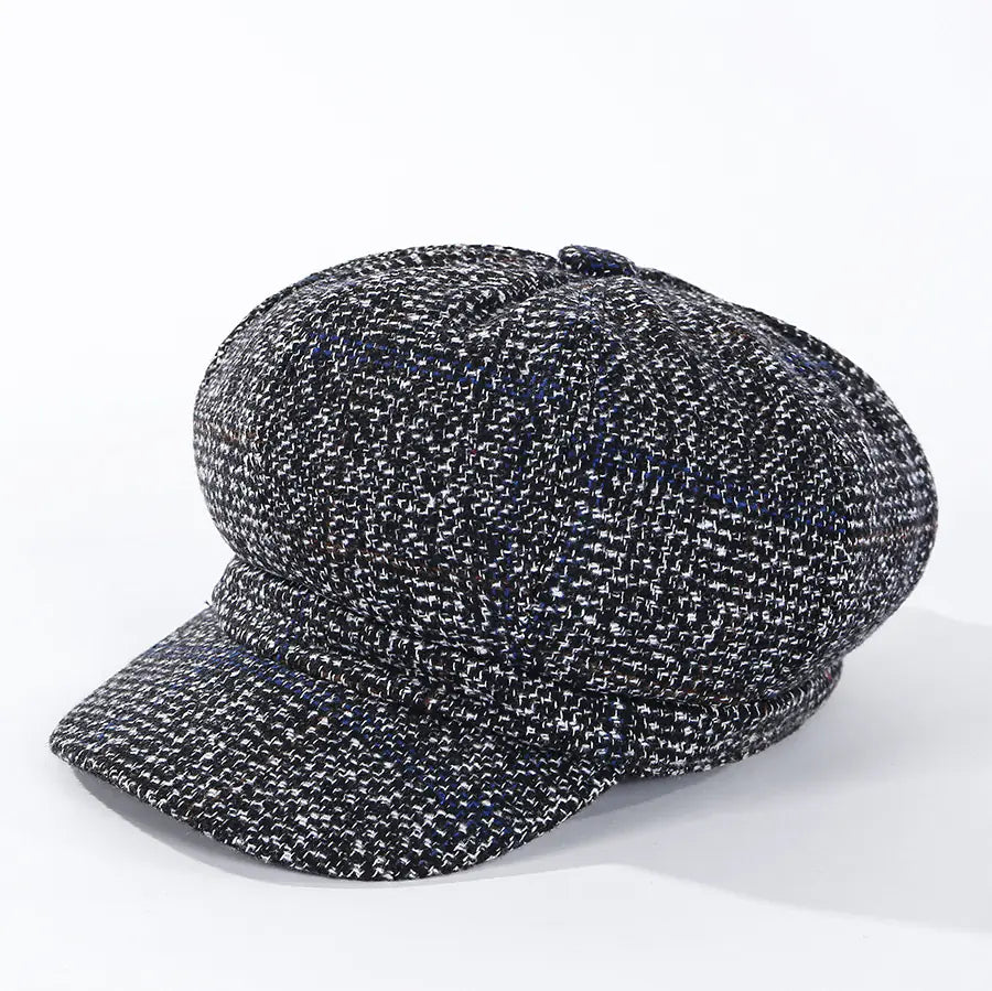 Thickened Plaid Woolen Octagonal Women's Cap