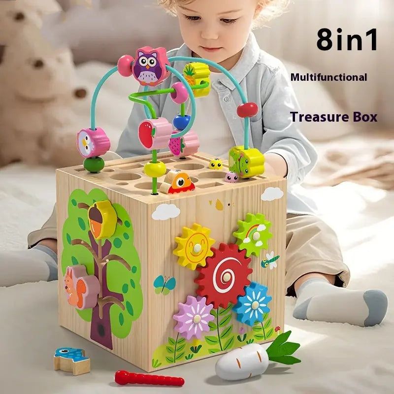 Wooden Multifunctional Puzzle Beads Treasure Box for Kids