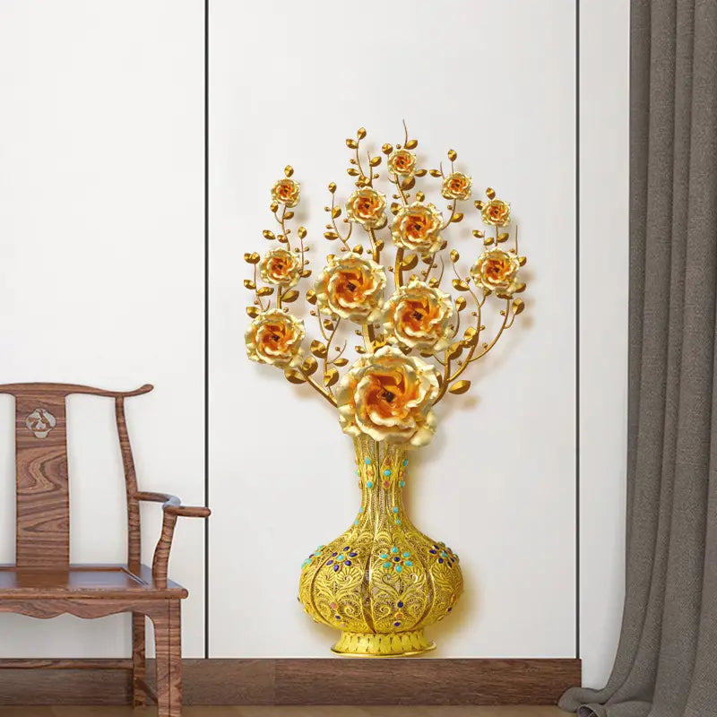 Golden Vase Wall Sticker - Flower Art Decor 1pc