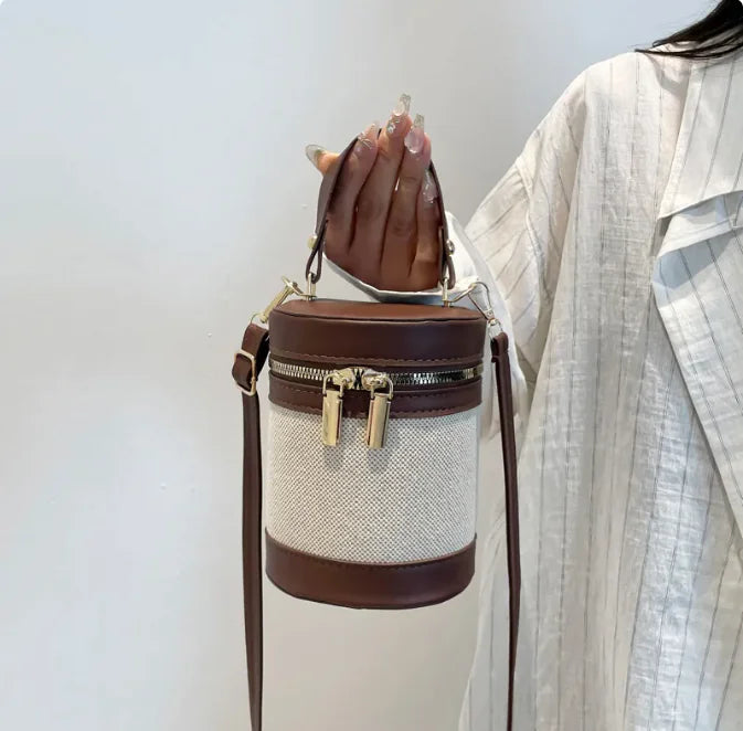 Leopard Print Contrast Color PU Leather Bucket Bag for Women - Urban Style Shoulder Handbag