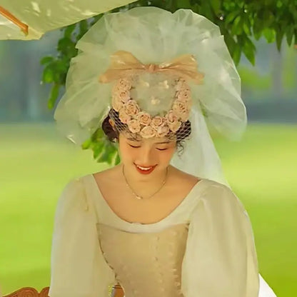 Vintage Pink Floral Bridal Hat Hair Accessory