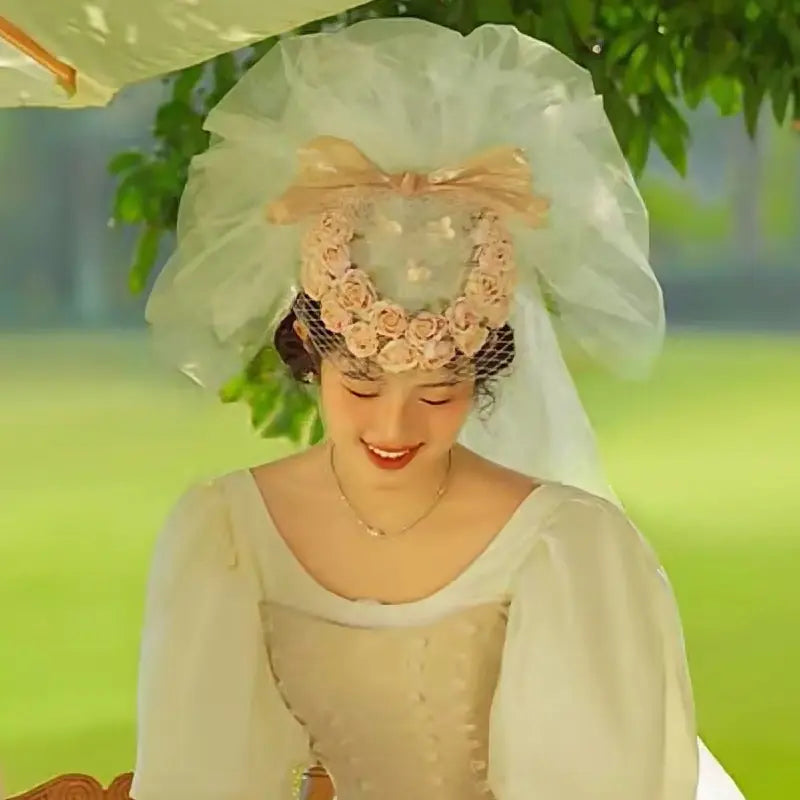 Vintage Pink Floral Bridal Hat Hair Accessory