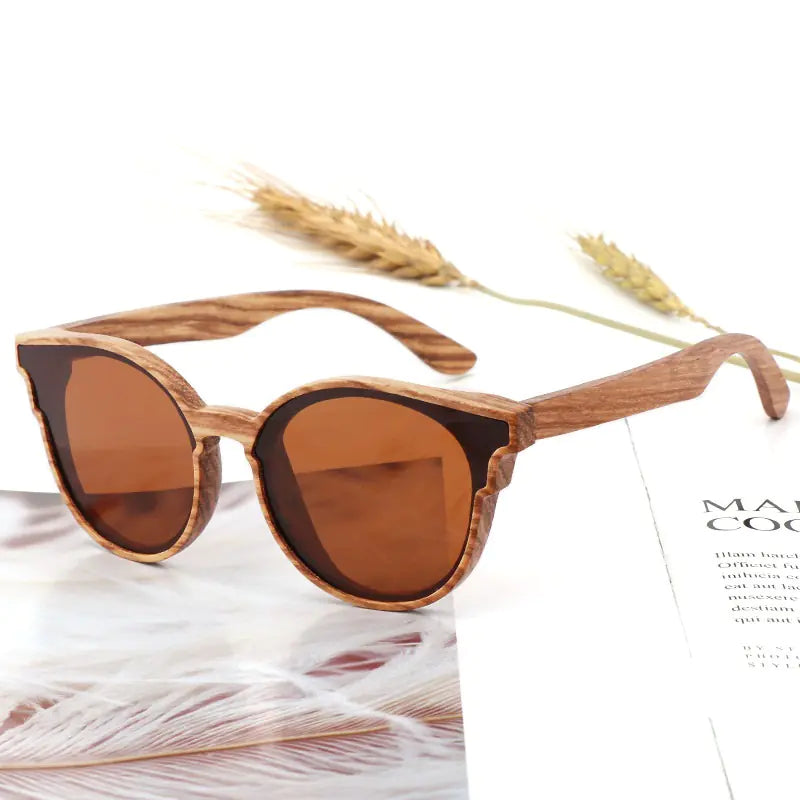 2K Women's Handmade Cat Eye Bamboo Sunglasses