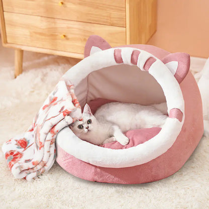 Winter-Ready Semi-Enclosed Cat Bed for All Seasons