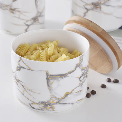 Nordic Marble Pattern Ceramic Storage Jar with Lid