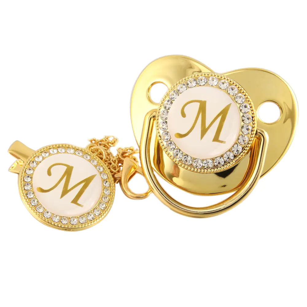 Luxury Gold Diamond Pacifier with Alphabet and Chain