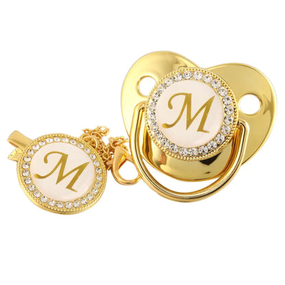 Luxury Gold Diamond Pacifier with Alphabet and Chain