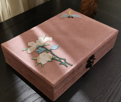 Vintage Chinese Style Jewelry Box with Lock and Velvet