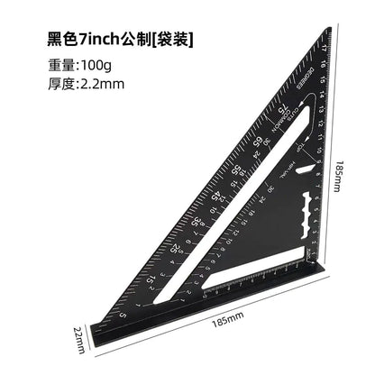 7-Inch Aluminum Metric Angle Ruler with Black Finish