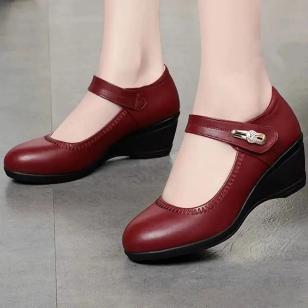 New Women's Leather Wedge Pumps for Spring Autumn 2024