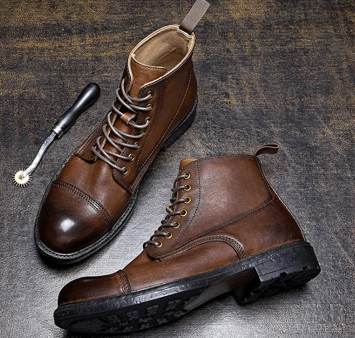 Black Round Toe Formal Leather Boots for Men