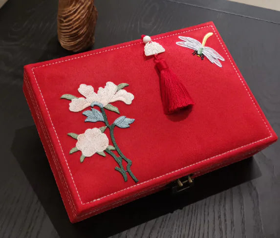 Vintage Chinese Style Jewelry Box with Lock and Velvet