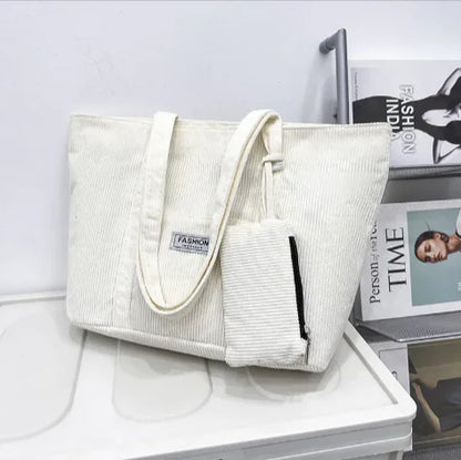 Corduroy Shoulder Bag with Mini Purse