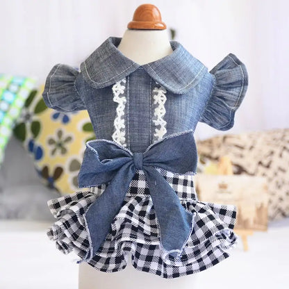 New Pet Denim Summer Dress with Flying Sleeves