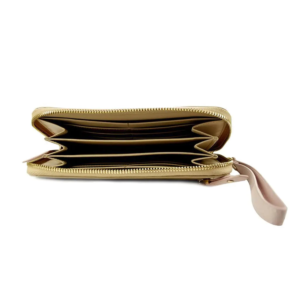 Layla Leather Wallet- Tan/Rose Quartz